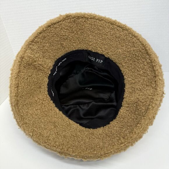 Gigi Pip Jackson Sherpa Bucket Hat In Camel With Leather Band Sz 57 S/M New